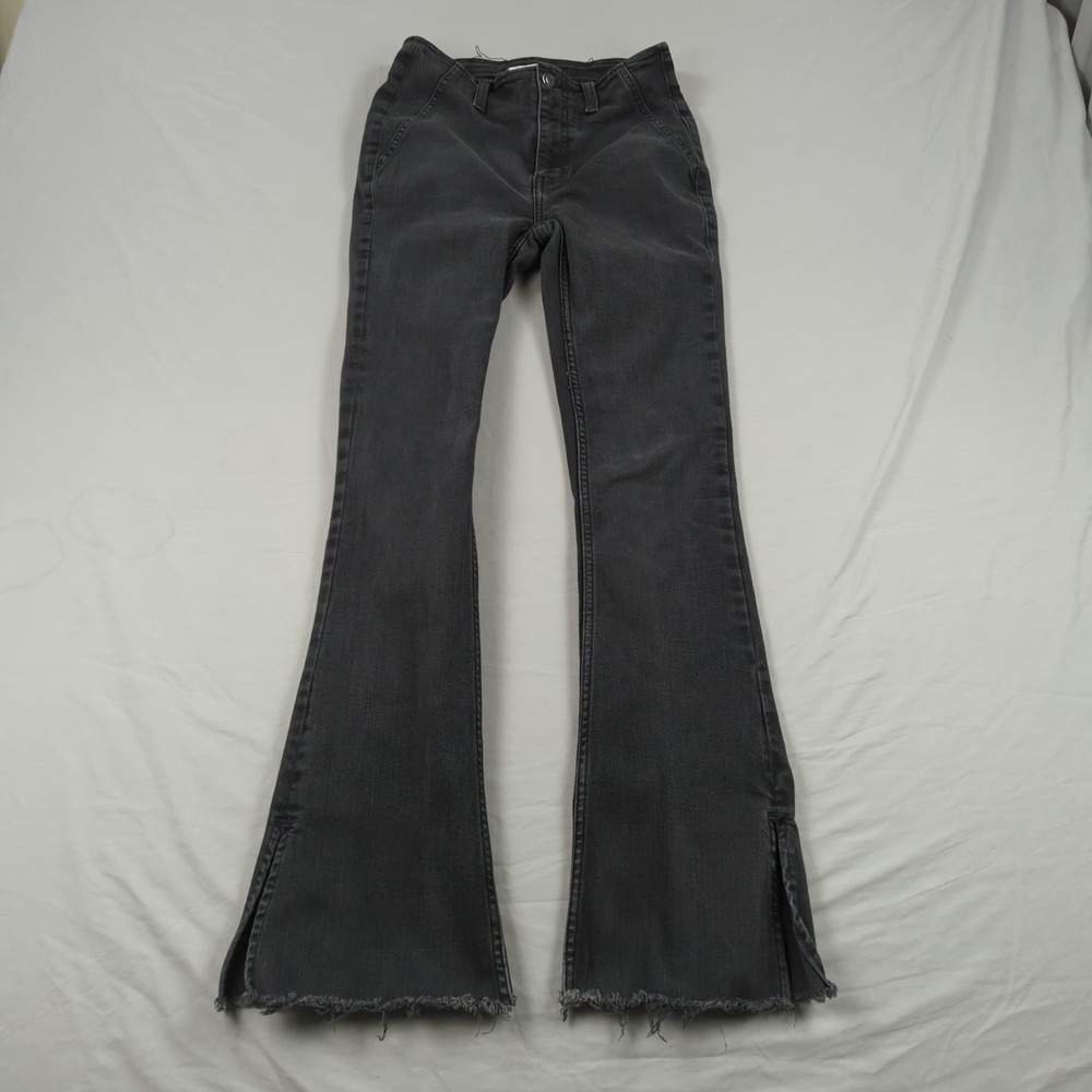 Free People Jeans Womens 27 Black Slim Flare Slit Levil Up Casual Boho